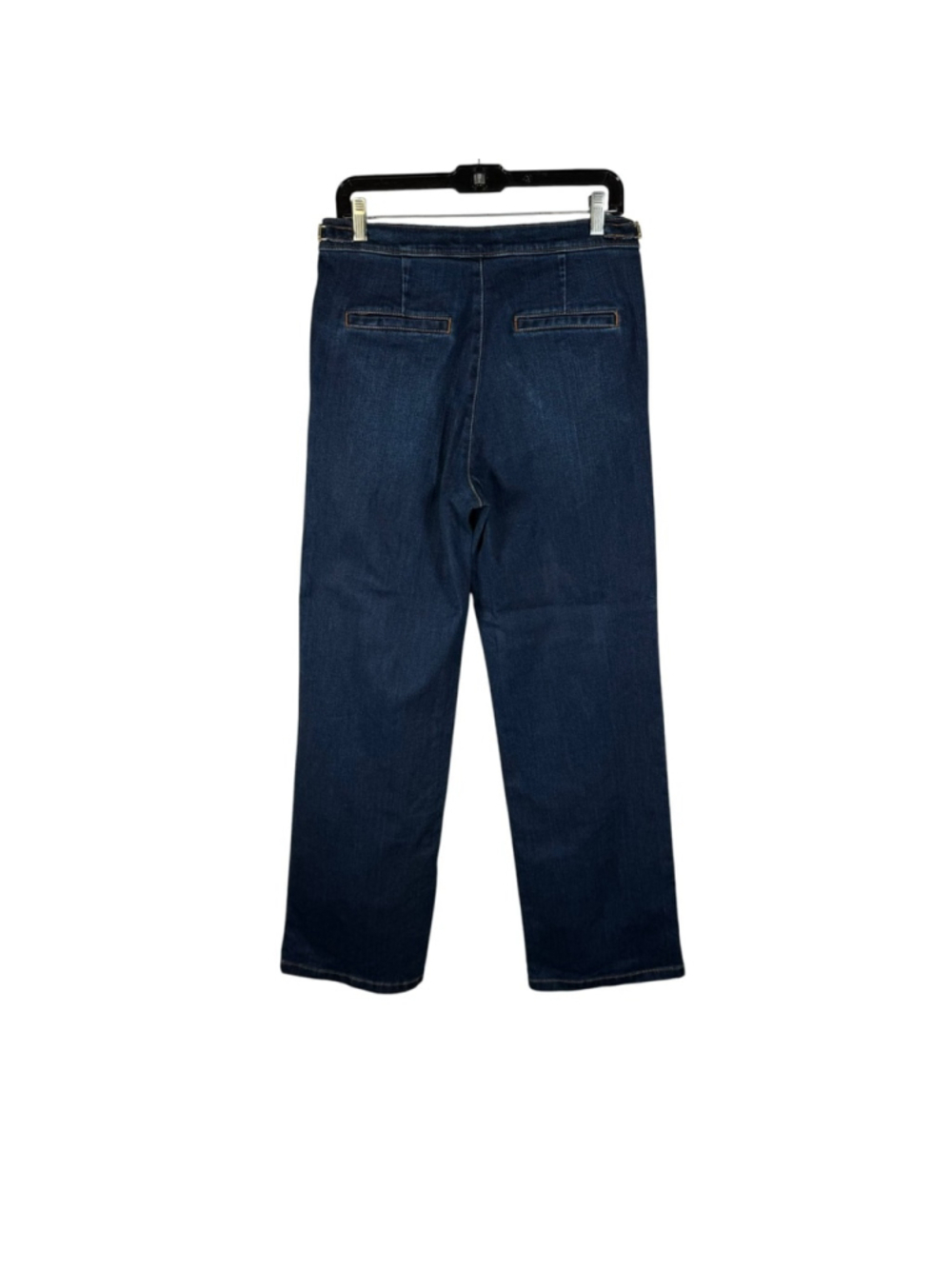 J. McLaughlin Wide Leg Jeans Dark Denim Stretch Buckle Bit Trouser Preppy Size 8 - Picture 10 of 12